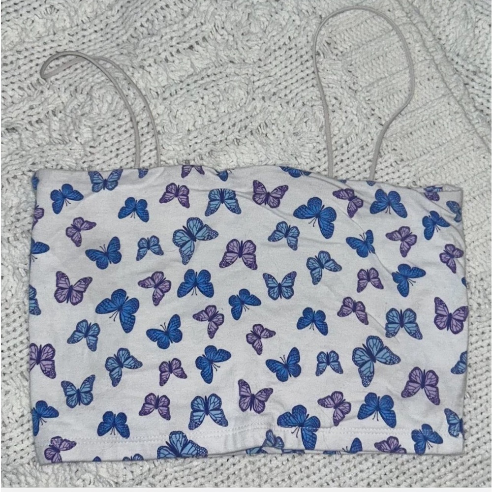 🦋 White Tank Top with Blue and Purple Butterfly Print 🦋